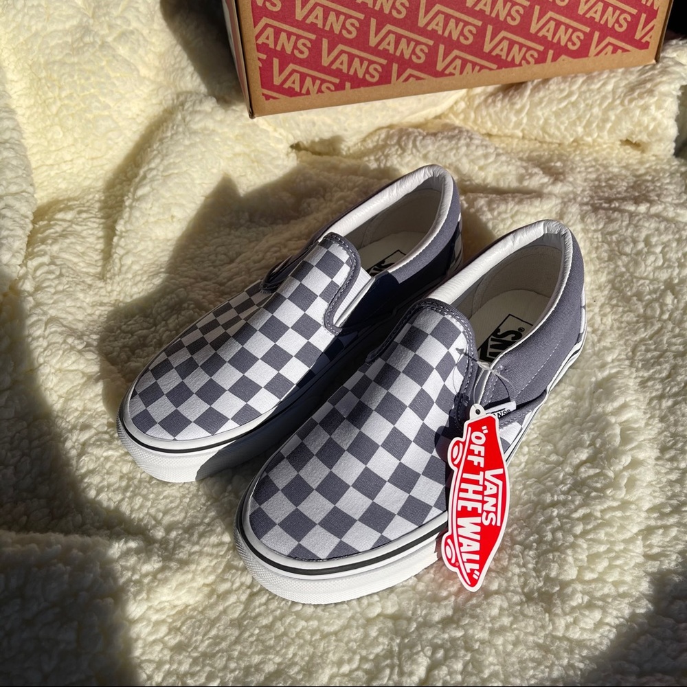 Vans Blue Checkerboard Classic Slip-On Shoes - Picture 2 of 7